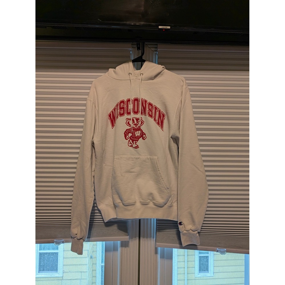 Champion Wisconsin Badgers Hoodie White Red Graphic Sweatshirt CS2071 Small
